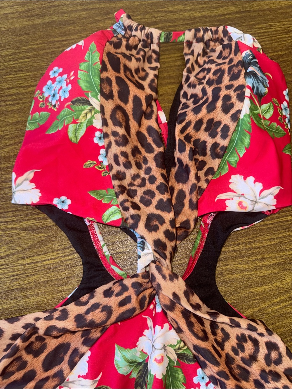 VENUS Red Floral One-Piece with Leopard Trim - Picture 2 of 4